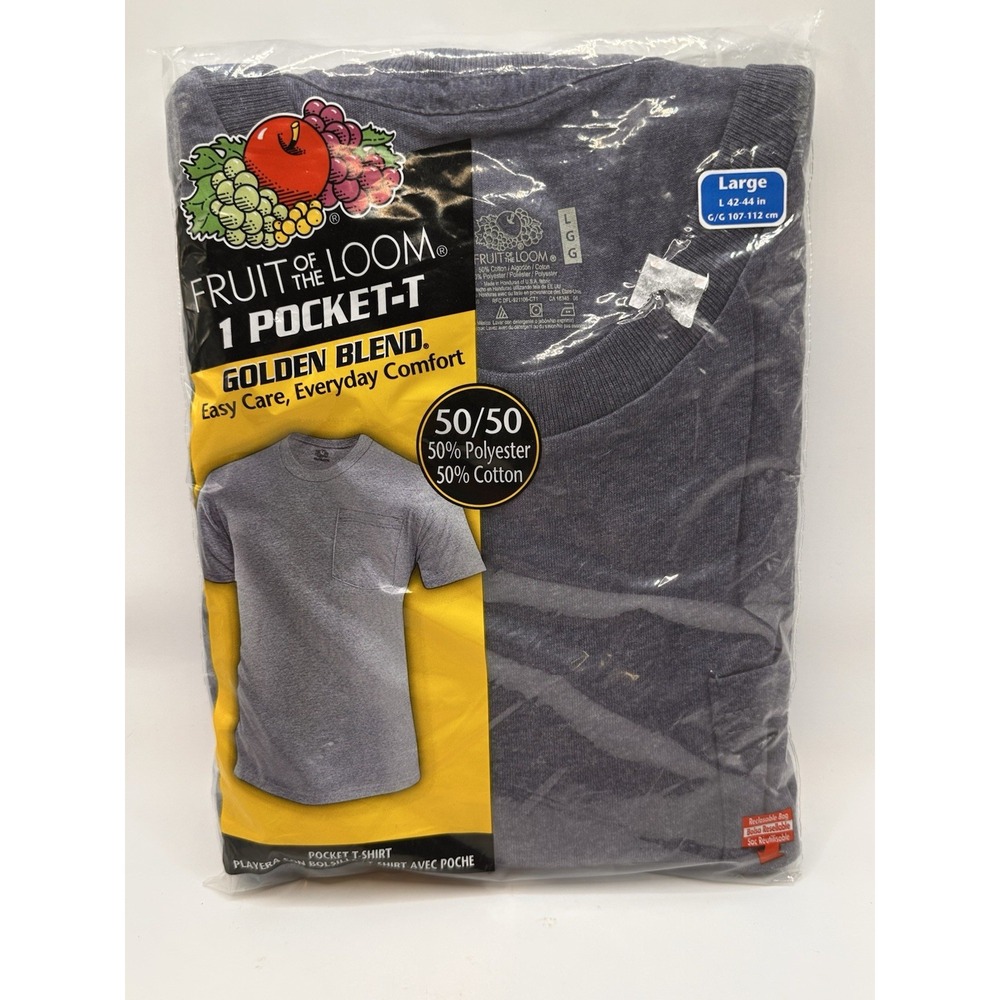 VTG. KMART FRUIT OF THE LOOM MENS‎ POCKET T-SHIRT Blue Large Short SLEEVE NEW